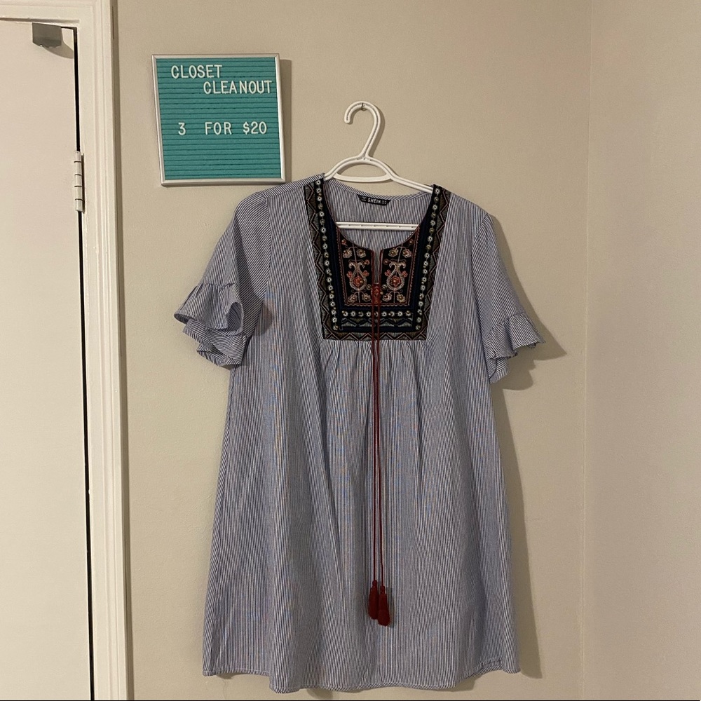 3/$20 striped embroidered peasant shift dress